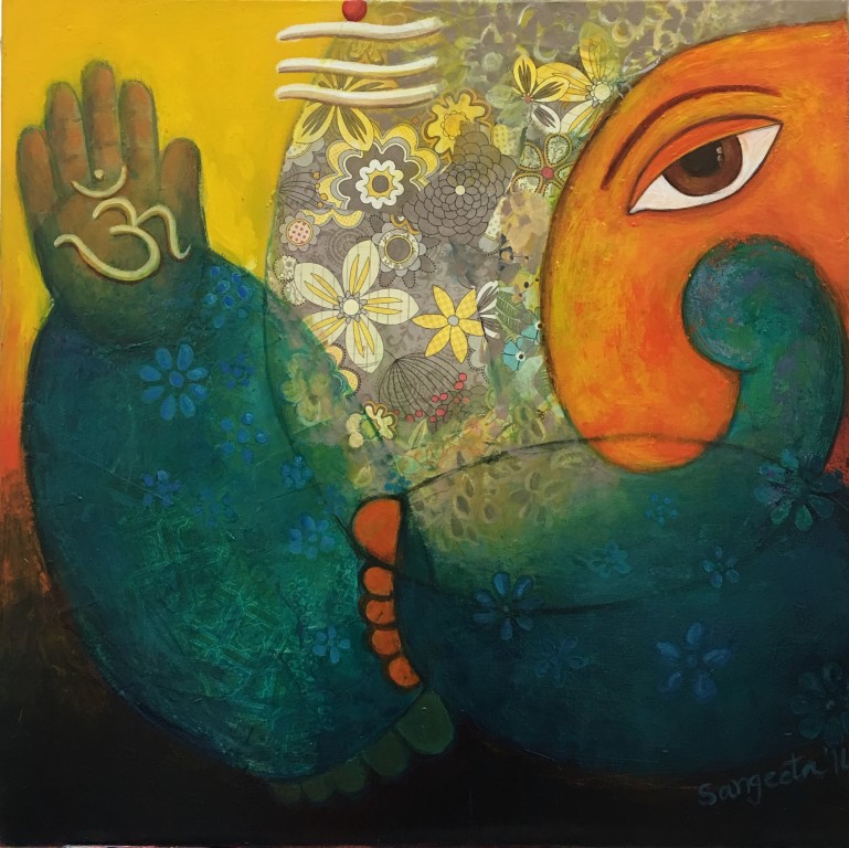 Ganesha 02 - Ganesha: Paintings/Landscapes: Acrylic &collage on canvas, 30"×30", USD 900